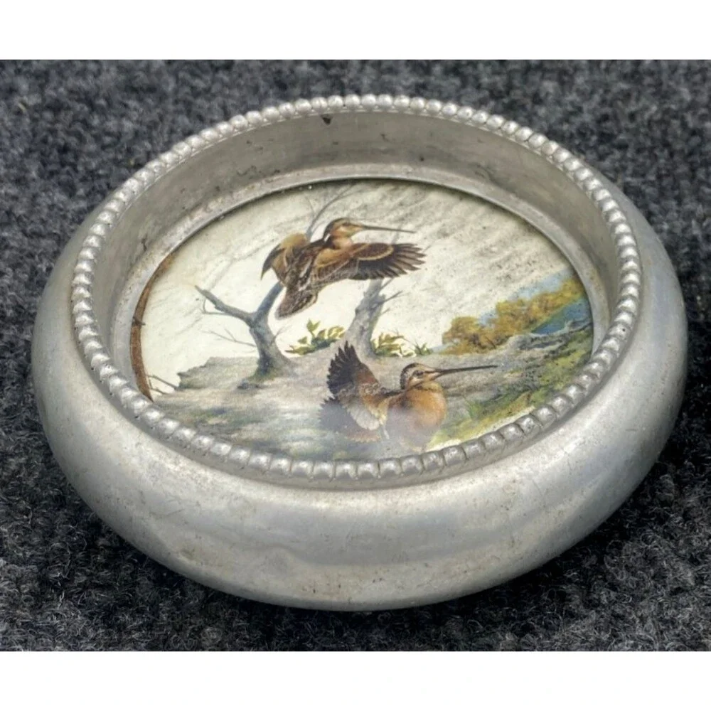 C. Smith Wildlife Coasters Set: Woodcock & Bass | Metal & Glass Vintage Art